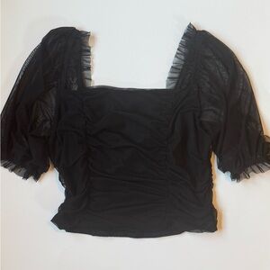 Puff Sleeve Black Mesh Top